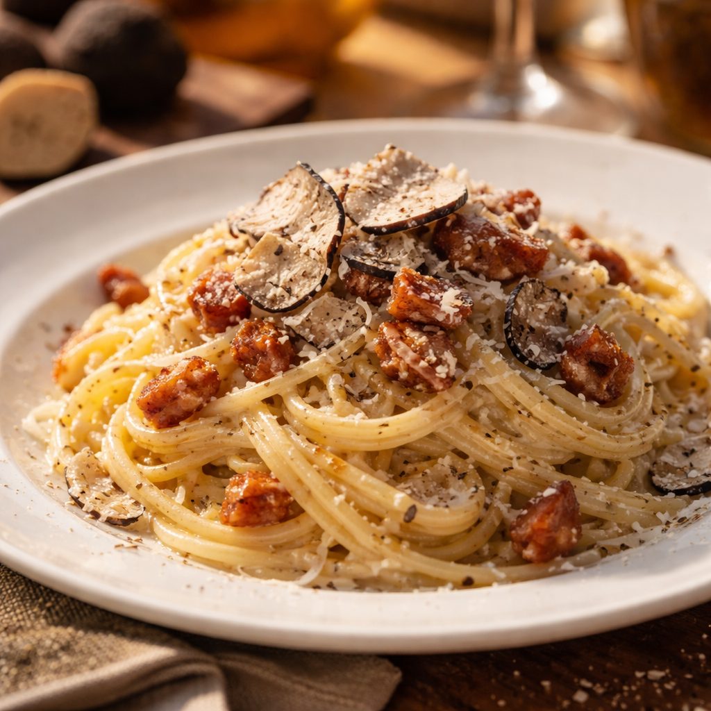 Recept za tartufovo carbonaro, ki ostane kremna brez smetane in diši po pravem tartufu