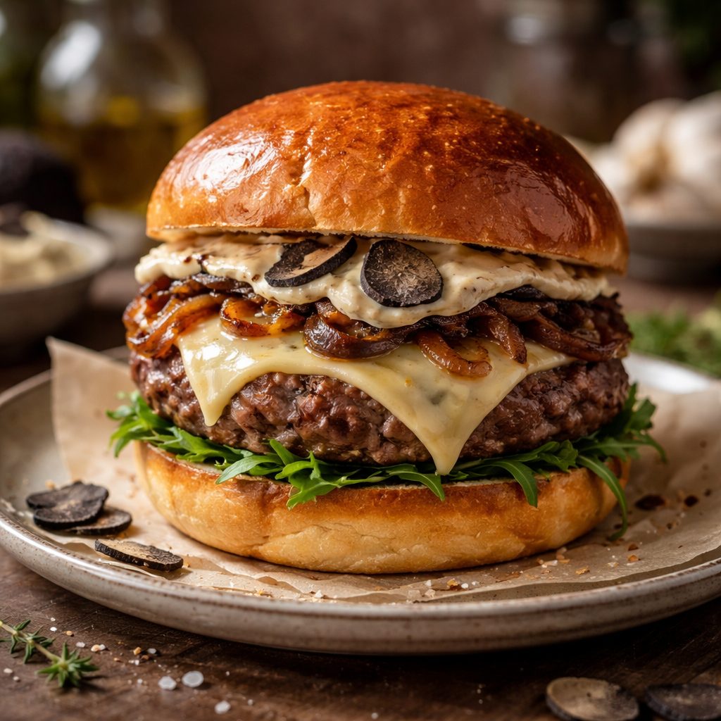 Recept za tartufov burger doma, ki deluje kot restavracijska jed