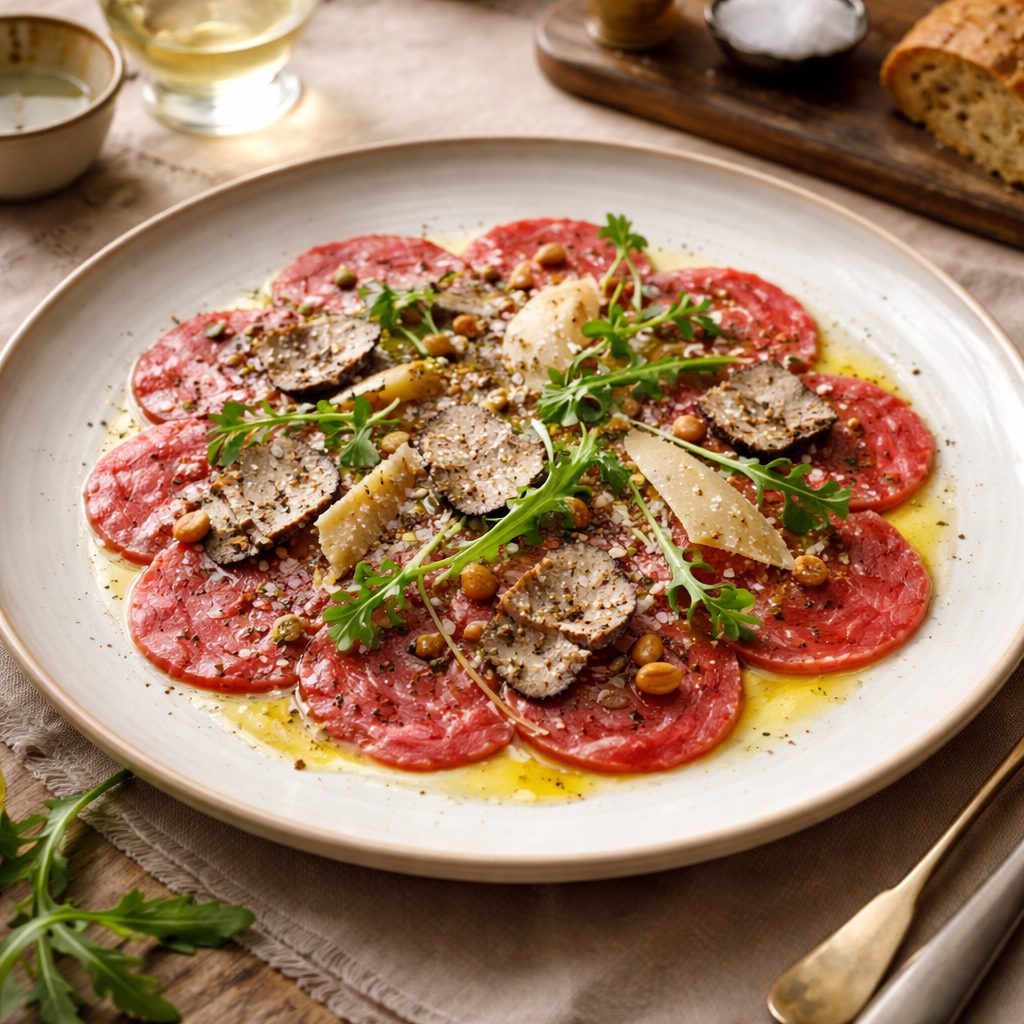 Recept za goveji carpaccio s tartufom, ki pokaže, kako malo je treba za jed velikega vtisa