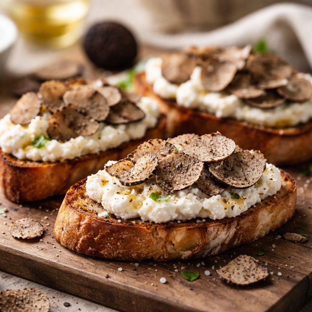 Recept za tartufovo bruschetto z ricotto, ki ostane hrustljava in diši po pravem tartufu