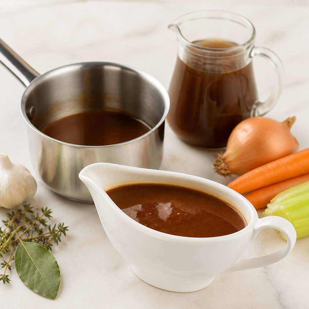 Rjava demi-glace omaka ob kozici in jušni osnovi