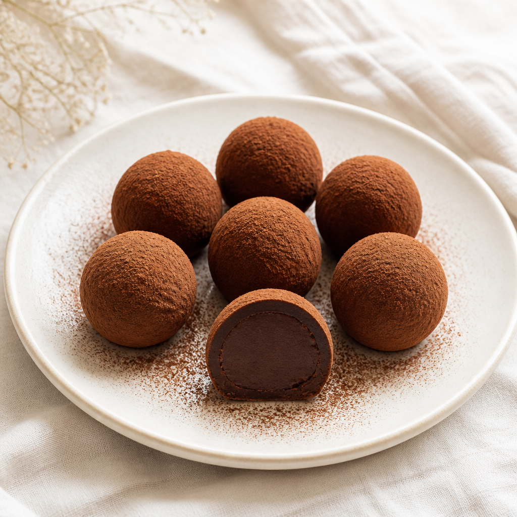 Čokoladni tartufi s kakavom in prerezanim ganache jedrom