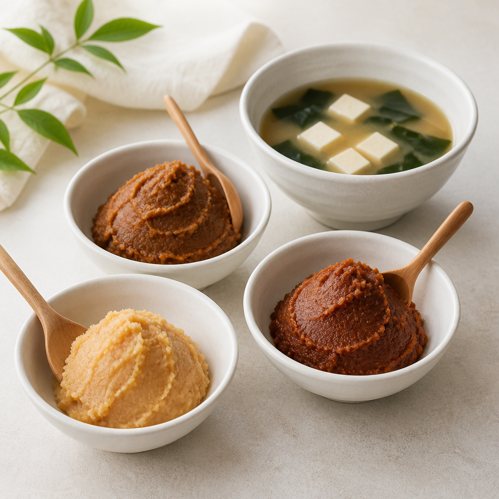 Tri miso paste ob juhi s tofujem in wakame