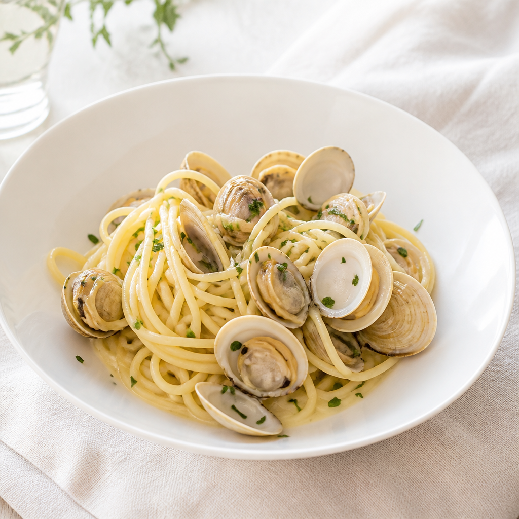Vongole s špageti: odmerjanje, precejena tekočina in zaključek v ponvi